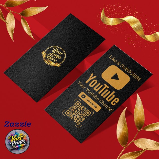 Cartão De Visita Black Gold YouTube Subscribe QR Code (Black Gold YouTube Subscribe QR Code Business Card)