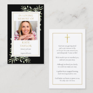 Cartão De Visita Black Greenery Foto Funeral Memorial Cards
