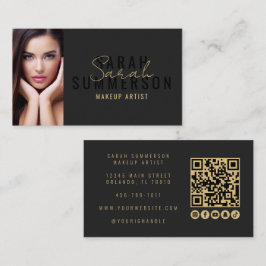 Cartão De Visita Black Makeup Artist Beauty Salon QR Code Photo