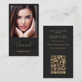 Cartão De Visita Black Makeup Artist Beauty Salon QR Code Photo