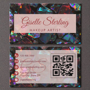 Cartão De Visita Black Makeup Artist Opal Gemstone Código QR