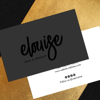 Cartão De Visita Black on Black Modern Brusn Script Beauty Business