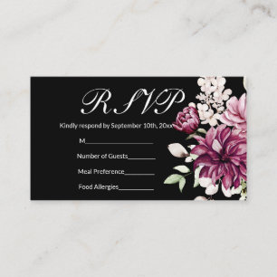 Cartão De Visita Black Romantic Bloom Floral Peony RSVP