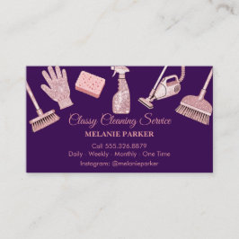 Cartão De Visita Black & Rose pink Glitter Classy Cleaning Services