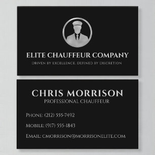 Cartão De Visita Black Silver Chauffeur Motorista Metálico