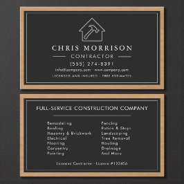 Cartão De Visita Black & Silver Wood Building Construction