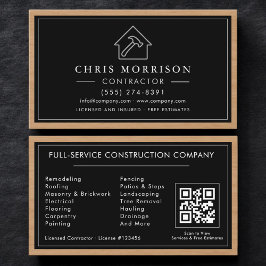 Cartão De Visita Black Silver Wood Construction Contractor QR Code