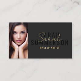 Cartão De Visita Black Stylish Makeup Artist Beauty Salon Photo