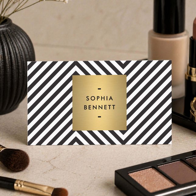 Cartão De Visita Black White Gold Modern Makeup Artist (Criador carregado)