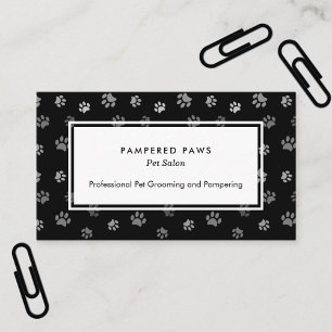 Cartão De Visita Black White Paw Imprime Salão de Animais de Compa