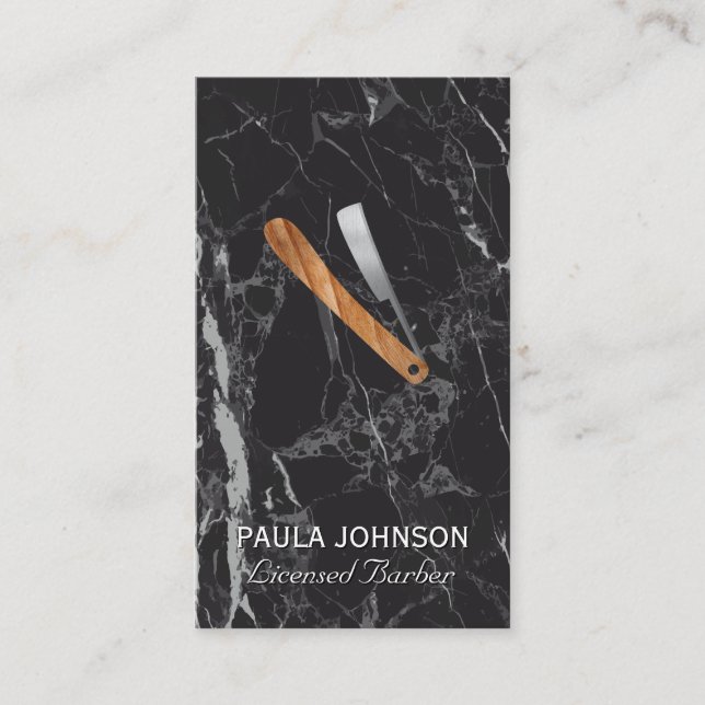 Cartão De Visita Blade Barber | Mármore Preto (Frente)