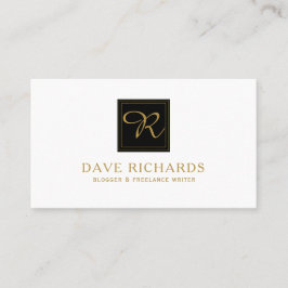 Cartão De Visita Blogger e Escritor Simples de Monogramas Preto e B