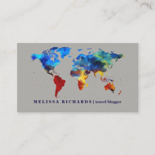 Cartão De Visita Blogue colorido do viagem do mapa do mundo