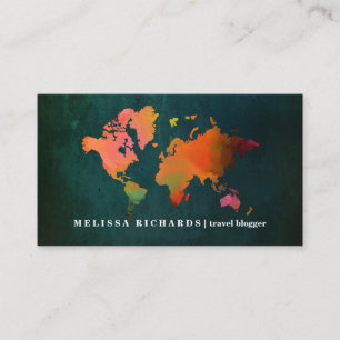 Cartão De Visita Blogue colorido do viagem do mapa do mundo
