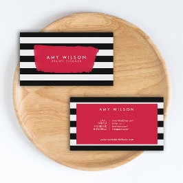 Cartão De Visita Blogueiro Chic Redes Sociais Black and White Strip