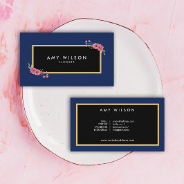 Cartão De Visita Blogueiro Elegante Chic Social Media Blue Floral