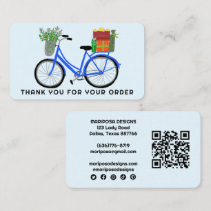 Cartão De Visita Blue Bike Oferece Pedido ao Cliente Obrigado Códig