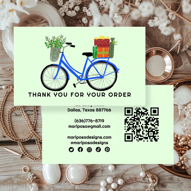 Cartão De Visita Blue Bike Oferece Pedido ao Cliente Obrigado Códig (Blue Bike Gifts Customer Order Thank You QR Code Business Card
)