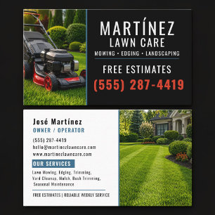 Cartão De Visita Blue & Black Lawn Care Mowing Landscaping