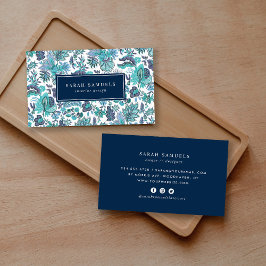 Cartão De Visita Blue Boho Vintage Floral