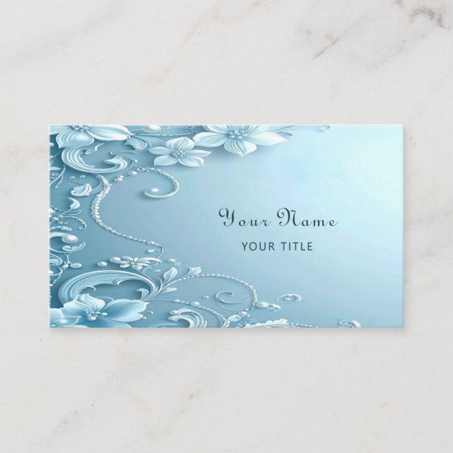 Cartão De Visita Blue Decorative Floral Business Card (Frente)