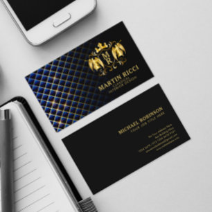 Cartão De Visita Blue Diamond Pattern Angel Crest   Preto-Luxuoso