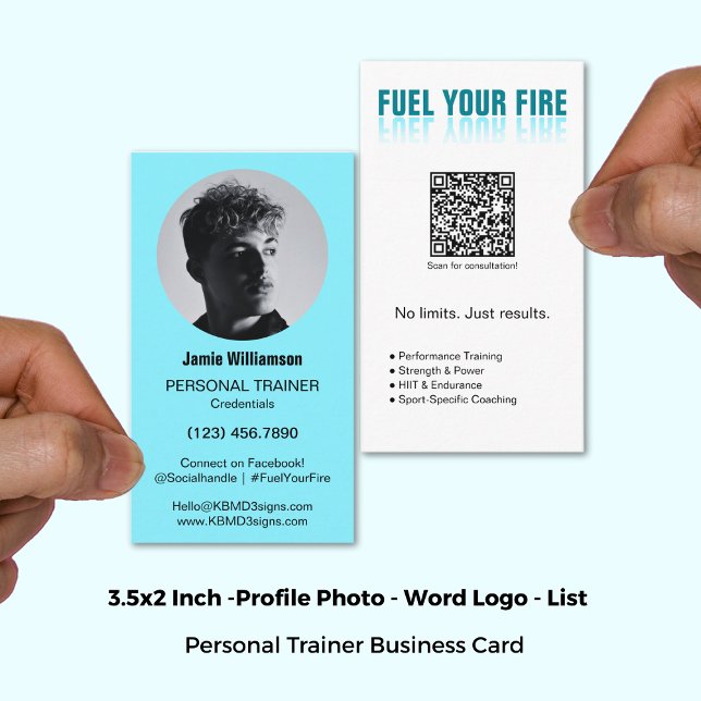 Cartão De Visita Blue elétrico alimenta seu treinador pessoal de in (3.5x2 Inch, Electric Blue Fuel Your Fire Personal Trainer Business Card)