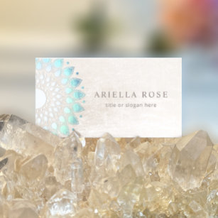 Cartão De Visita Blue Floral Mandala Lotus White Marble