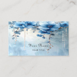 Cartão De Visita Blue Flowers and Pearls Business Card