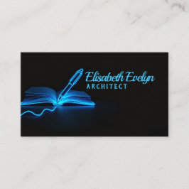 Cartão De Visita Blue Glow of Wisdom: Pen and Book in Darkness