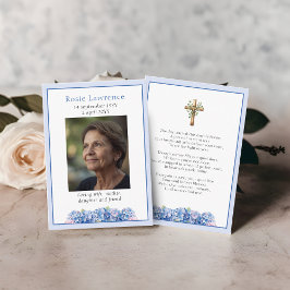 Cartão De Visita Blue Hydrangeas Flowers Memorial Poem Prayer Card