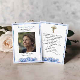 Cartão De Visita Blue Hydrangeas Flowers Memorial Psalm Prayer Card