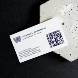 CARTÃO DE VISITA BLUE LINE MONOGRAM  MASCULINE QR LAWYER ACCOUNTANT