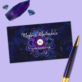 Cartão De Visita Blue Mandala Galaxy Boho Yoga Watercolor Monograma