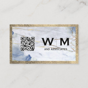 Cartão De Visita Blue Marble   Leather Trip   Monograma   Código QR