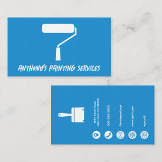 Cartão De Visita Blue Minimalist Painting Services Business Card