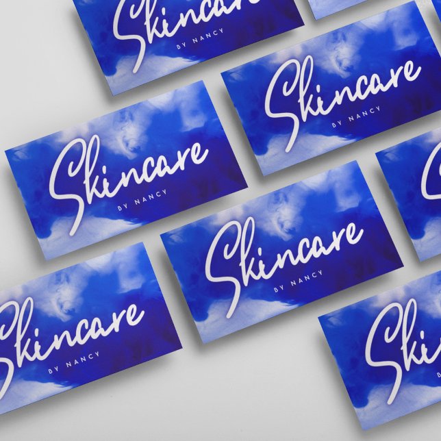 Cartão De Visita Blue Neon Skincare Script (Criador carregado)