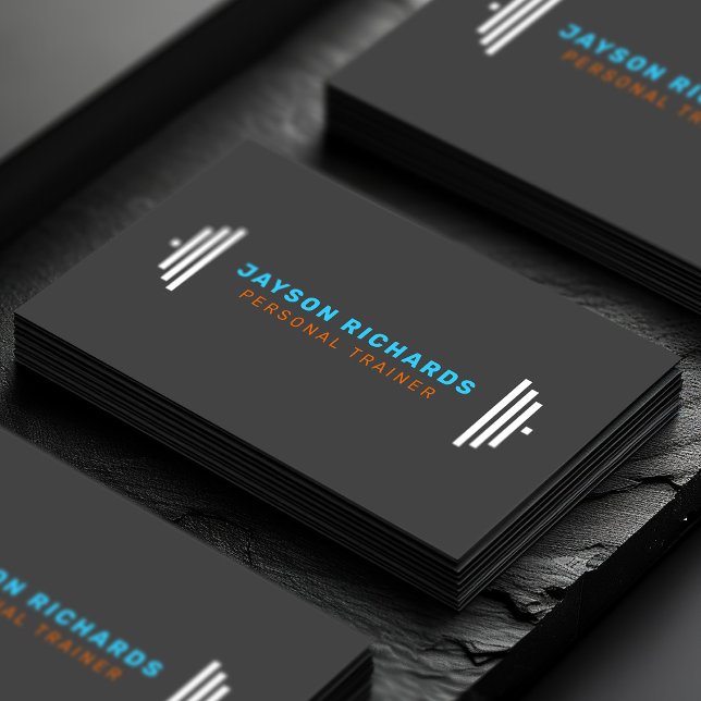 Cartão De Visita Blue/Orange Bold Barbell Personal Trainer Simple (Criador carregado)