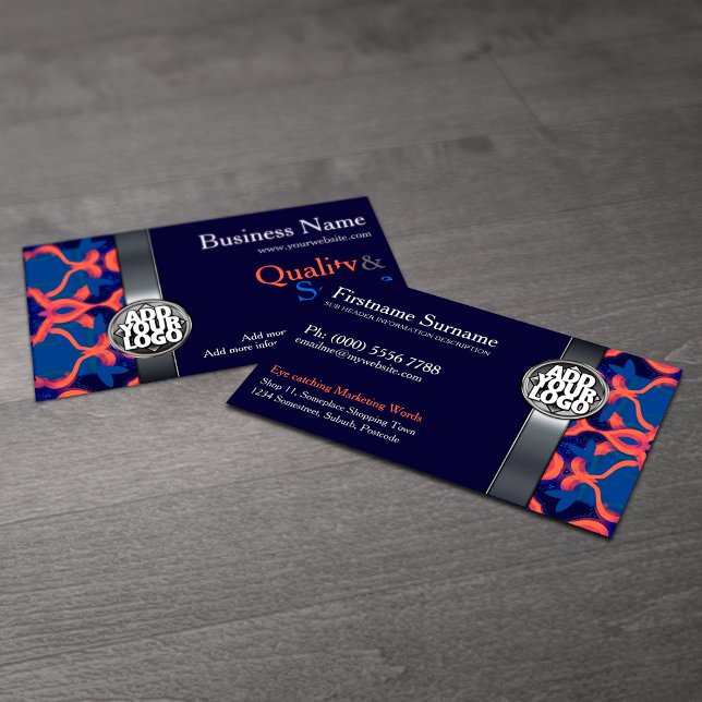 Cartão De Visita Blue + Orange  w/ Logo Business Cards (Criador carregado)
