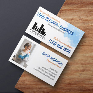 Cartão De Visita Blue Orange Watercolor Seu Serviço De Limpeza De L