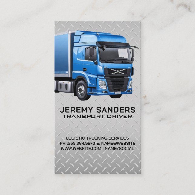 Cartão De Visita Blue Semi Truck | Fundo de aço em placas de diaman (Frente)