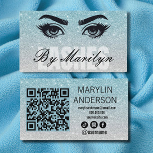 Cartão De Visita Blue Silver Ombre Glitter Lash Tecnicio Qr Code