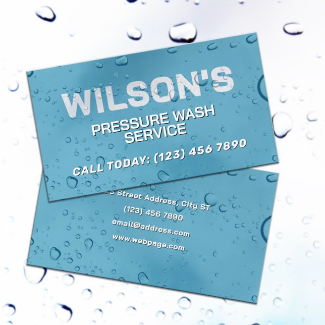 Cartão De Visita Blue water drops washing service Business Card (Criador carregado)