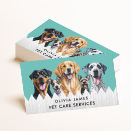 Cartão De Visita Blue Watercolor Dog Care Services Sitting