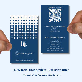 Cartão De Visita Blue White Thank You, QR Access to Special Offer