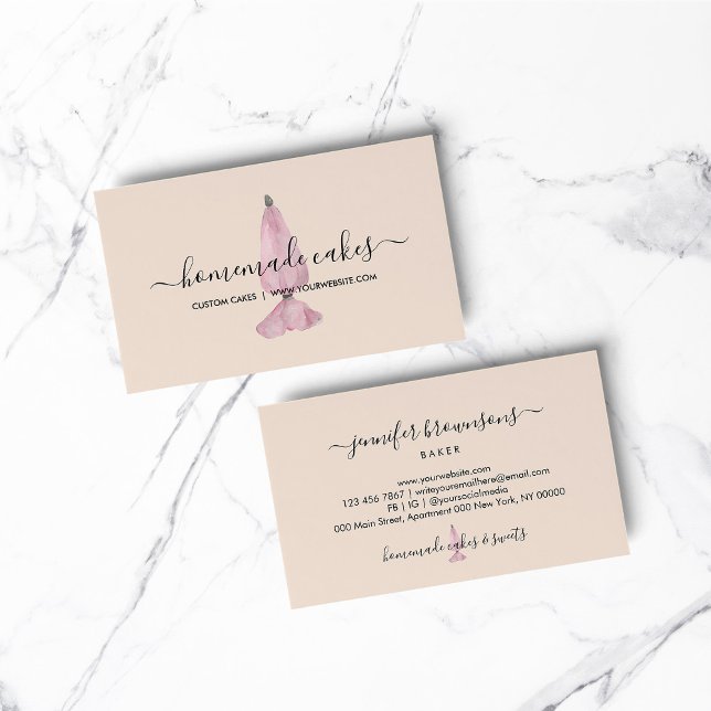 Cartão De Visita Blush Bakery Elegante Design Paery Sweet (Blush Bakery Elegant Design Pastry Sweet Business Card)