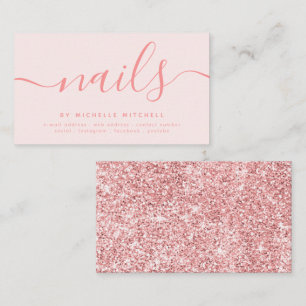 Cartão De Visita Blush do técnico de pregos Glitter Nail Dourado do