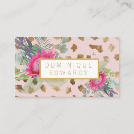 Cartão De Visita Blush Dourado Floral de Aquarela