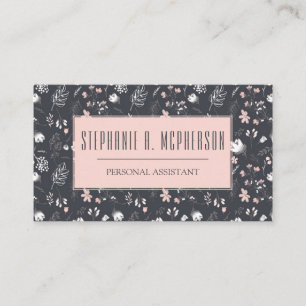 Cartão De Visita Blush Feminino e Impressão Floral de Carvão