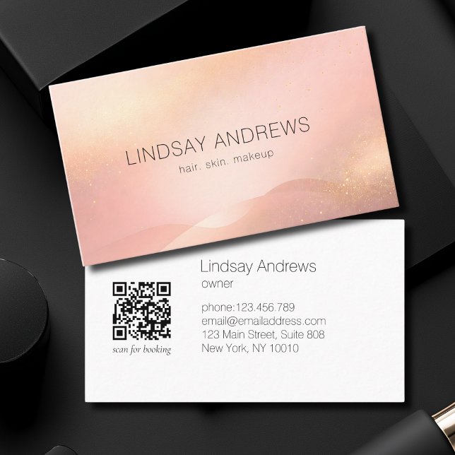 Cartão De Visita Blush Gold Glow Gradient Salon QR Code (Blush Gold Glow Gradient Salon QR Code Business Card)